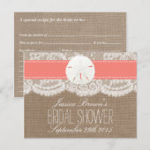 コーラルサンドドルビーチブライダルシャワーレシピカード インビテーションポストカード (正面/裏面)
