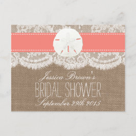 コーラルサンドドルビーチブライダルシャワーレシピカード インビテーションポストカード