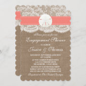 コーラルサンドドルビーチ婚約シャワー又はパーティー 招待状 (正面/裏面)