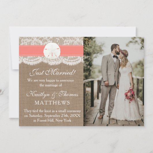 コーラルサンドドルビーチ結婚式写真結婚 案内状 (正面)