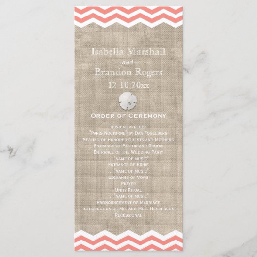 コーラルサンドドル&シェブロン結婚式 プログラム (正面)