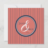 コーラルサーモンとネイビーストライプズ結婚ズ 招待状 (正面)