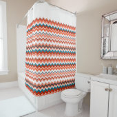コーラルサーモンオレンジブルー波ジグザグ模様 シャワーカーテン (インサイチュ)
