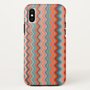コーラルサーモンオレンジブルー波ジグザグ模様 iPhone XSケース