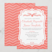 コーラルシェブロンストライプ結婚式招待状 招待状 (正面/裏面)