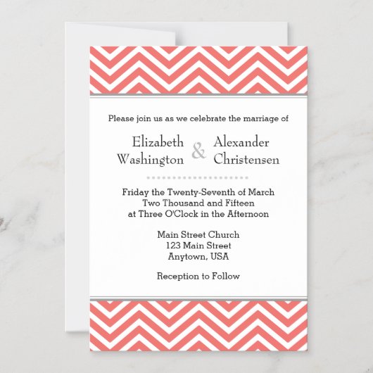 コーラルシェブロン磁気結婚式招待状 マグネット招待状 (正面)