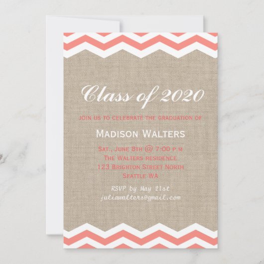 コーラルシェブロン バルマップ 卒業招待状 招待状 (正面)