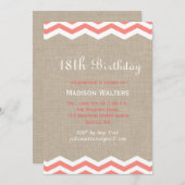 コーラルシェブロン バルマップ 誕生日招待状 招待状 (正面/裏面)