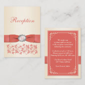 コーラルシャンパンフローラウェディングレセプションカード エンクロージャーカード (正面/裏面)