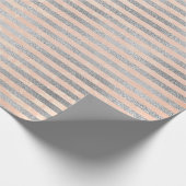コーラルシルバーピーチグレイ金属ピンクストライプ色の線 ラッピングペーパー (角)