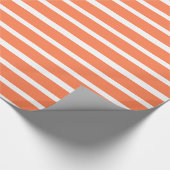 コーラルシンプルとホワイトのストライプパターン ラッピングペーパー (角)