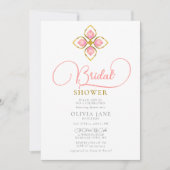 コーラルシンプル金ゴールドジュエルボーホシックブライダルシャワー 招待状 (正面)