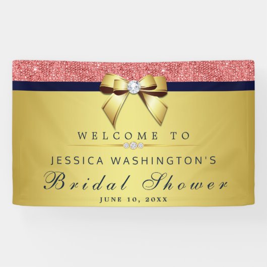 コーラルシークインネイビー金ゴールドダイアモンボウブライダルシャワー 横断幕 (横)