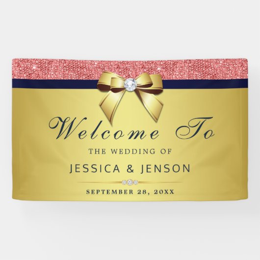 コーラルシークインネイビー金ゴールドボウ結婚ズ 横断幕 (横)