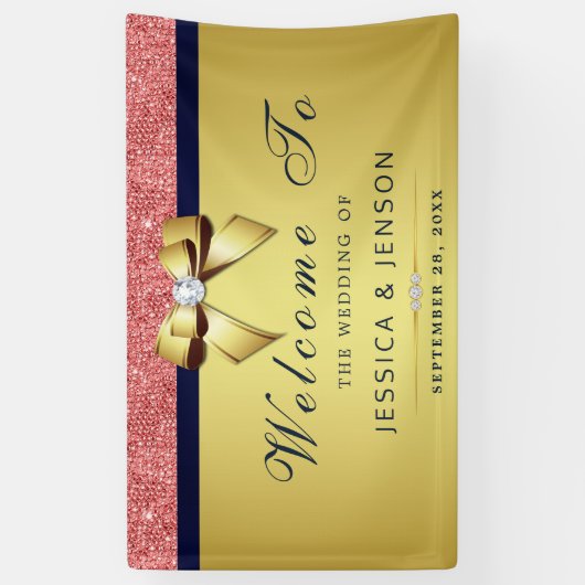 コーラルシークインネイビー金ゴールドボウ結婚ズ 横断幕 (縦)