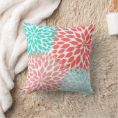 コーラルシーフォーティール(緑がかった色)ダリアモダンフローラデコール クッション (ブランケット)