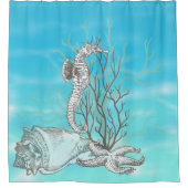 コーラルシーホースヒトデ海デコール シャワーカーテン (正面)