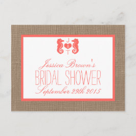 コーラルシーホースビーチブライダルシャワーレシピカード インビテーションポストカード