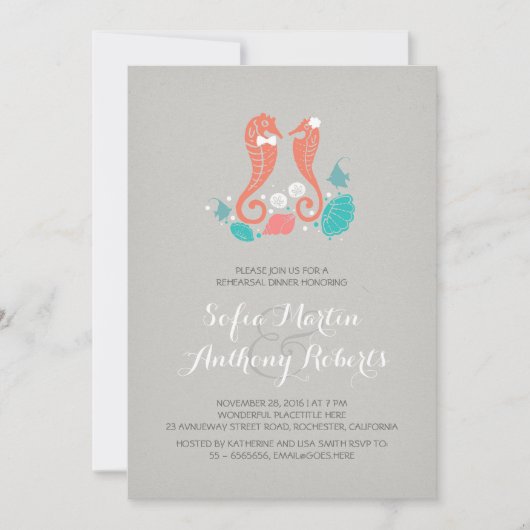 コーラルシーホースビーチリハーサルディナー招待状 招待状 (正面)