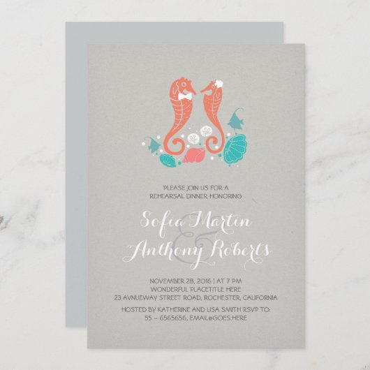 コーラルシーホースビーチリハーサルディナー招待状 招待状 (正面/裏面)