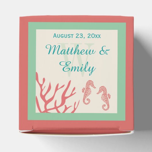 コーラルシーホース目的地の結婚式の好意ボックス フェイバーボックス (上部)