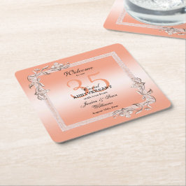  コーラルジェム&グリッター35結婚's Anniversary   スクエアペーパーコースター