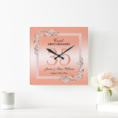コーラルジェム&グリッター35結婚th Anniversary スクエア壁時計 (ホーム)