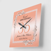 コーラルジェム&グリッター35結婚th Anniversary スクエア壁時計 (傾斜)