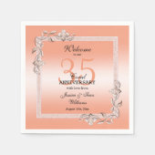 コーラルジェム&グリッター35結婚th Anniversary スタンダードカクテルナプキン (正面)