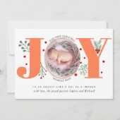 コーラルジョイ初めてのクリスマスホリデーフォトベビー誕生 案内状 (正面)