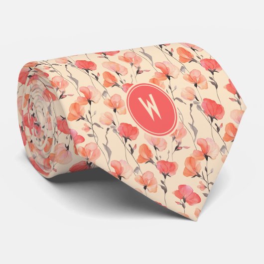 コーラルスウィートピーズフローラ ネクタイ (ロール)