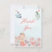 コーラルスウィートマーメイドシーガールベビーシャワーありがとう サンキューカード (正面)