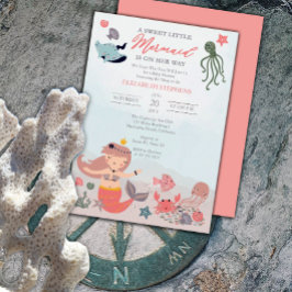 コーラルスウィートリトルマーメイドシーガールベビーシャワー 招待状