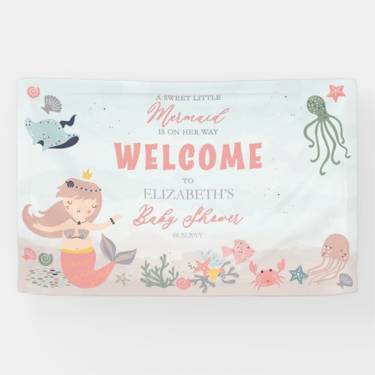 コーラルスウィートリトルマーメイドシーガールベビーシャワー 横断幕 (横)