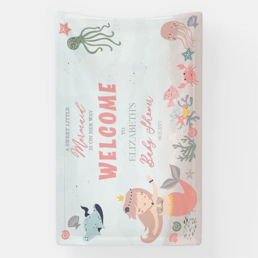 コーラルスウィートリトルマーメイドシーガールベビーシャワー 横断幕 (縦)