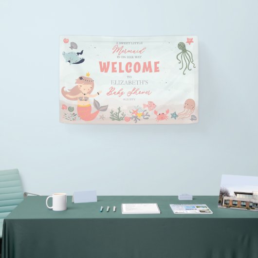 コーラルスウィートリトルマーメイドシーガールベビーシャワー 横断幕 (トレードショー)