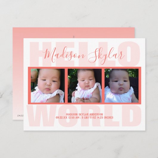 コーラルスクリプトハローワールドタイポグラフィ3写真 案内ポストカード (正面/裏面)