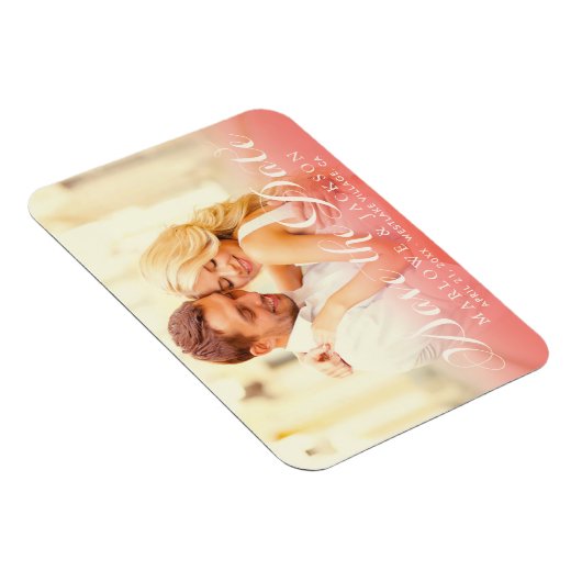 コーラルスクリプトフォトオーバーレイ結婚式の日付を保存 マグネット (右側)