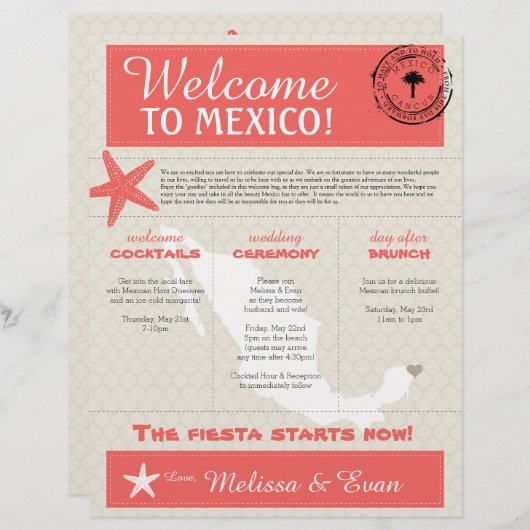 コーラルスターフィッシュカンクンメキシコウェルカムレター (正面/裏面)