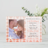 コーラルスターフィッシュダマスクビーチフォトウェディング招待状 招待状 (スタンド正面)