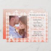 コーラルスターフィッシュダマスクビーチフォトウェディング招待状 招待状 (正面/裏面)