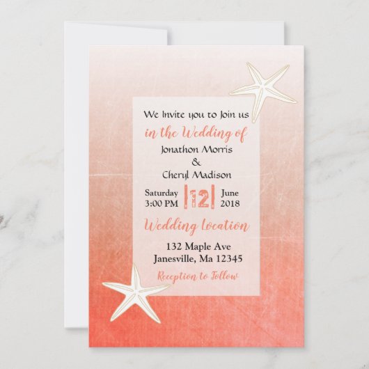 コーラルスターフィッシュビーチ結婚式招待状 招待状 (正面)