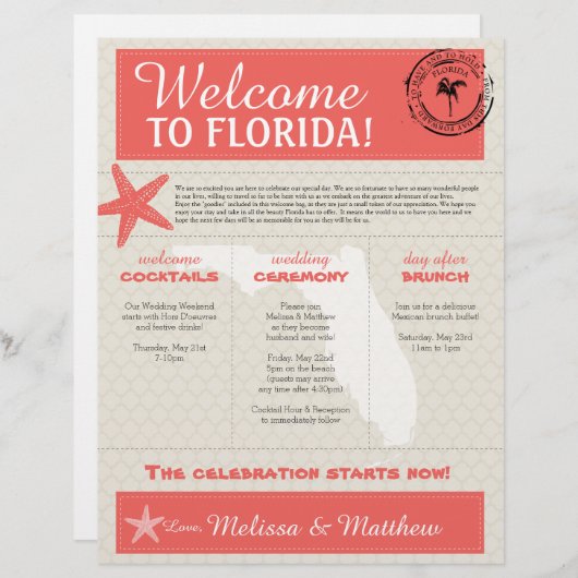 コーラルスターフィッシュフロリ結婚ダのウェルカムレター (正面/裏面)