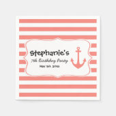 コーラルストライプいかり航海の誕生会 スタンダードカクテルナプキン (正面)