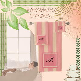 コーラルストライプの&ピーチ赤面 バスタオルセット