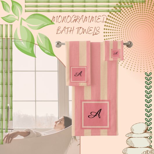 コーラルストライプの&ピーチ赤面 バスタオルセット