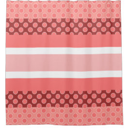 コーラルストライプ水玉模様 シャワーカーテン