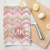 コーラルスパイススクライブラスジグザグシェブロンパターン キッチンタオル (四つ折り)