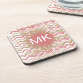 コーラルスパイススクライブラスジグザグシェブロンパターン コースター (左側)