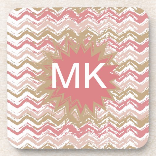 コーラルスパイススクライブラスジグザグシェブロンパターン コースター (正面)